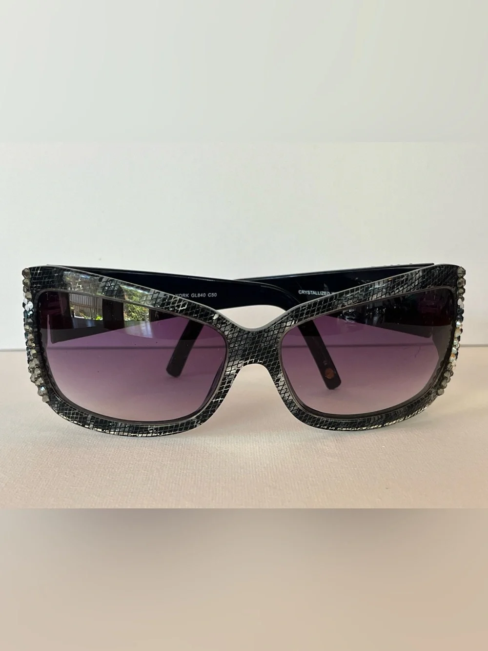 Jimmy Crystal GL840 C50 Swarovski Butterfly Oversized Sunglasses Black
